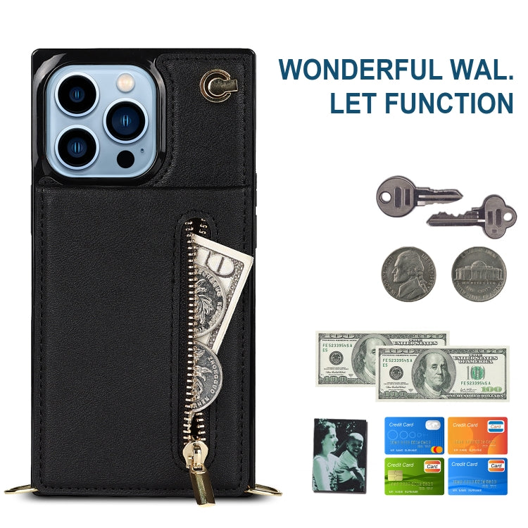 For iPhone 13 Pro Cross-body Zipper Square Phone Case with Holder (Black) - iPhone 13 Pro Cases by buy2fix | Online Shopping UK | buy2fix