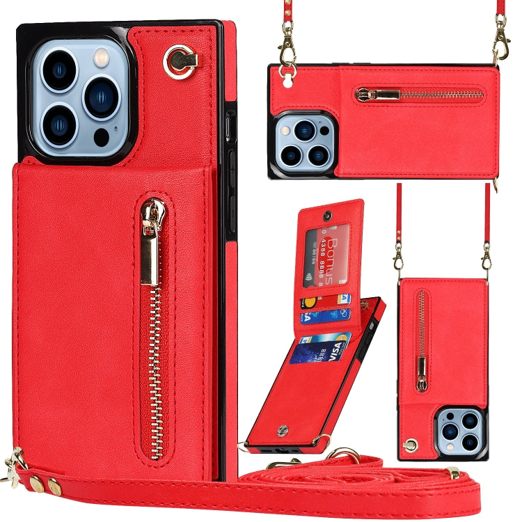 For iPhone 13 Pro Cross-body Zipper Square Phone Case with Holder (Red) - iPhone 13 Pro Cases by buy2fix | Online Shopping UK | buy2fix