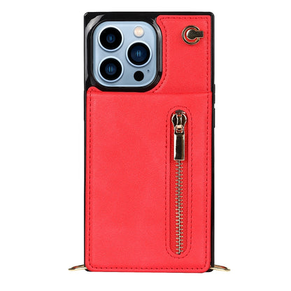 For iPhone 13 Pro Cross-body Zipper Square Phone Case with Holder (Red) - iPhone 13 Pro Cases by buy2fix | Online Shopping UK | buy2fix