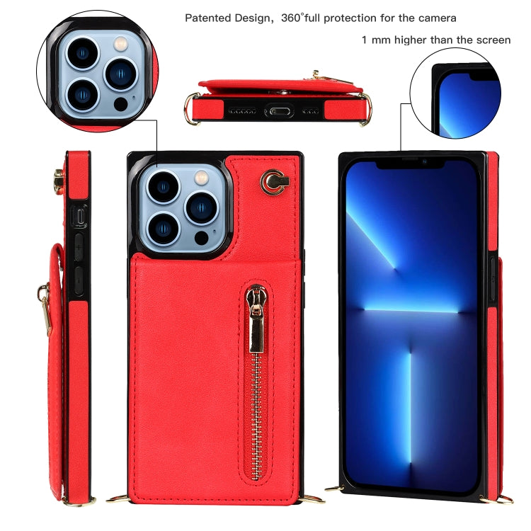For iPhone 13 Pro Cross-body Zipper Square Phone Case with Holder (Red) - iPhone 13 Pro Cases by buy2fix | Online Shopping UK | buy2fix