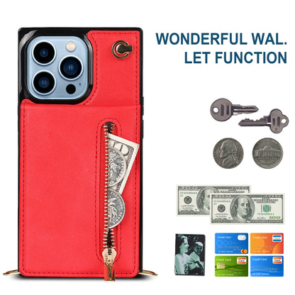 For iPhone 13 Pro Cross-body Zipper Square Phone Case with Holder (Red) - iPhone 13 Pro Cases by buy2fix | Online Shopping UK | buy2fix