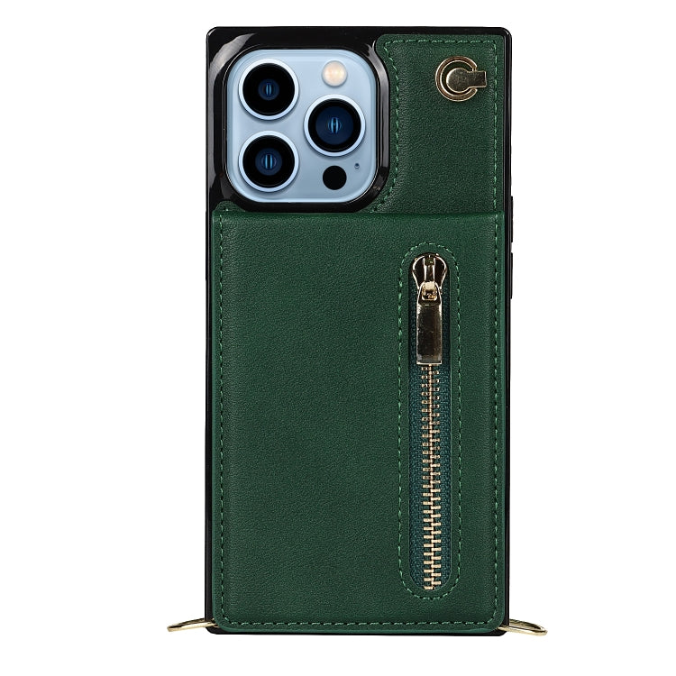 For iPhone 13 Pro Cross-body Zipper Square Phone Case with Holder (Green) - iPhone 13 Pro Cases by buy2fix | Online Shopping UK | buy2fix