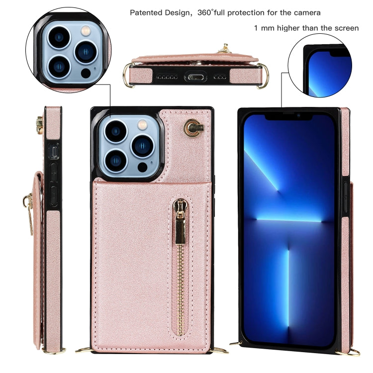 For iPhone 13 Pro Cross-body Zipper Square Phone Case with Holder (Rose Gold) - iPhone 13 Pro Cases by buy2fix | Online Shopping UK | buy2fix
