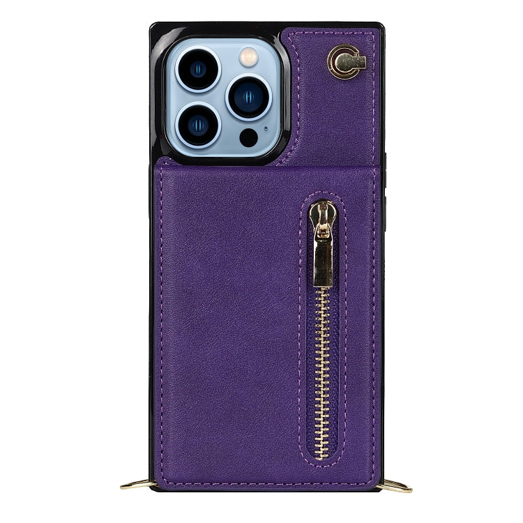 For iPhone 13 Pro Cross-body Zipper Square Phone Case with Holder (Purple) - iPhone 13 Pro Cases by buy2fix | Online Shopping UK | buy2fix