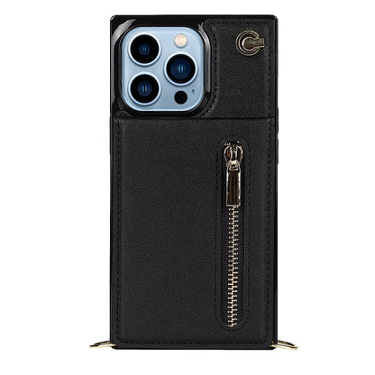 For iPhone 13 Pro Max Cross-body Zipper Square Phone Case with Holder (Black) - iPhone 13 Pro Max Cases by buy2fix | Online Shopping UK | buy2fix
