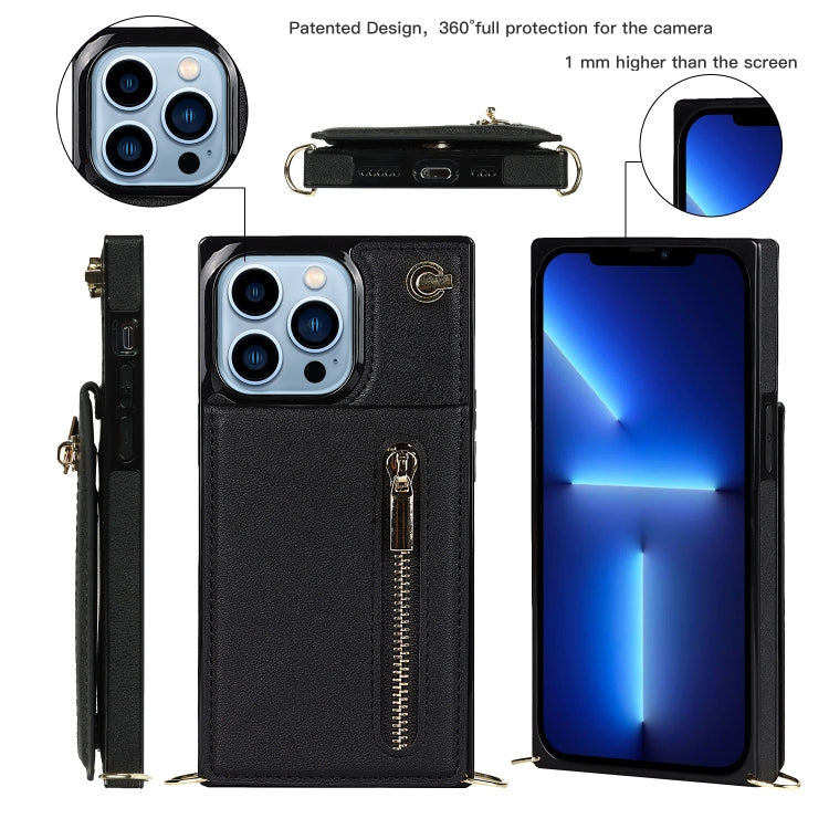 For iPhone 13 Pro Max Cross-body Zipper Square Phone Case with Holder (Black) - iPhone 13 Pro Max Cases by buy2fix | Online Shopping UK | buy2fix