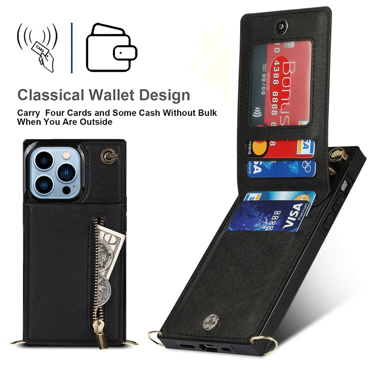 For iPhone 13 Pro Max Cross-body Zipper Square Phone Case with Holder (Black) - iPhone 13 Pro Max Cases by buy2fix | Online Shopping UK | buy2fix