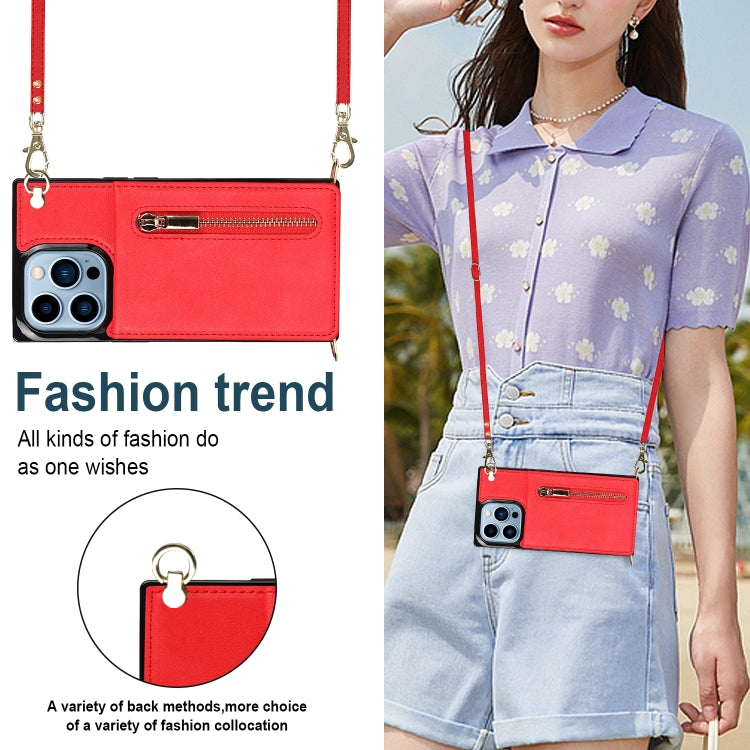 For iPhone 13 Pro Max Cross-body Zipper Square Phone Case with Holder (Red) - iPhone 13 Pro Max Cases by buy2fix | Online Shopping UK | buy2fix