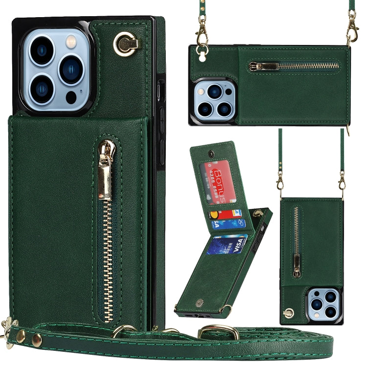 For iPhone 13 Pro Max Cross-body Zipper Square Phone Case with Holder (Green) - iPhone 13 Pro Max Cases by buy2fix | Online Shopping UK | buy2fix