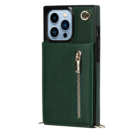 For iPhone 13 Pro Max Cross-body Zipper Square Phone Case with Holder (Green) - iPhone 13 Pro Max Cases by buy2fix | Online Shopping UK | buy2fix