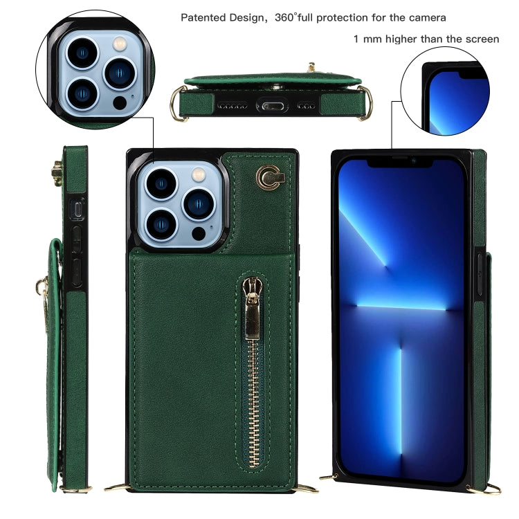 For iPhone 13 Pro Max Cross-body Zipper Square Phone Case with Holder (Green) - iPhone 13 Pro Max Cases by buy2fix | Online Shopping UK | buy2fix