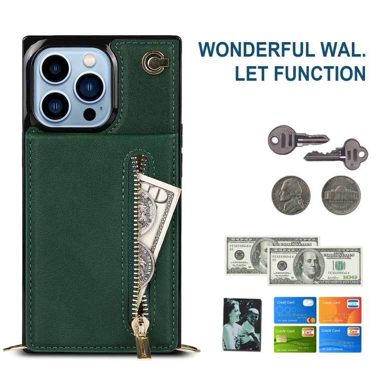 For iPhone 13 Pro Max Cross-body Zipper Square Phone Case with Holder (Green) - iPhone 13 Pro Max Cases by buy2fix | Online Shopping UK | buy2fix