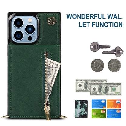 For iPhone 13 Pro Max Cross-body Zipper Square Phone Case with Holder (Green) - iPhone 13 Pro Max Cases by buy2fix | Online Shopping UK | buy2fix