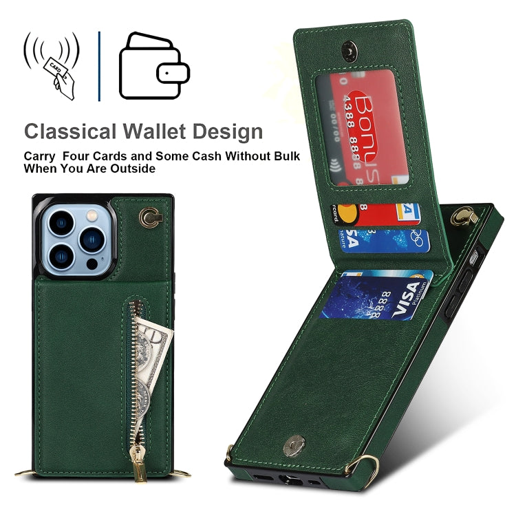 For iPhone 13 Pro Max Cross-body Zipper Square Phone Case with Holder (Green) - iPhone 13 Pro Max Cases by buy2fix | Online Shopping UK | buy2fix