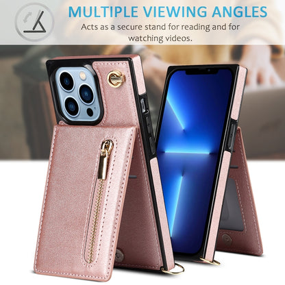 For iPhone 13 Pro Max Cross-body Zipper Square Phone Case with Holder (Rose Gold) - iPhone 13 Pro Max Cases by buy2fix | Online Shopping UK | buy2fix