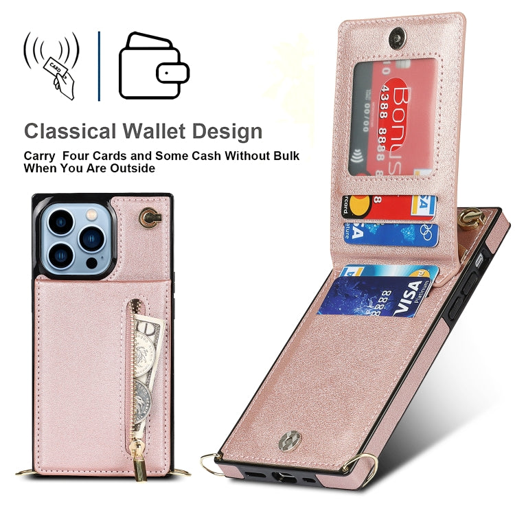 For iPhone 13 Pro Max Cross-body Zipper Square Phone Case with Holder (Rose Gold) - iPhone 13 Pro Max Cases by buy2fix | Online Shopping UK | buy2fix