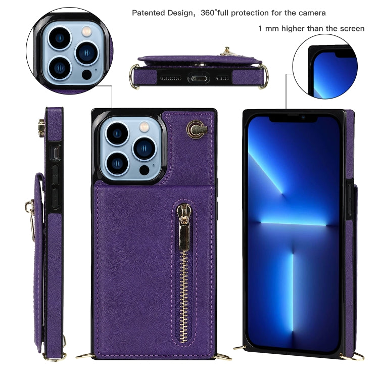 For iPhone 13 Pro Max Cross-body Zipper Square Phone Case with Holder (Purple) - iPhone 13 Pro Max Cases by buy2fix | Online Shopping UK | buy2fix
