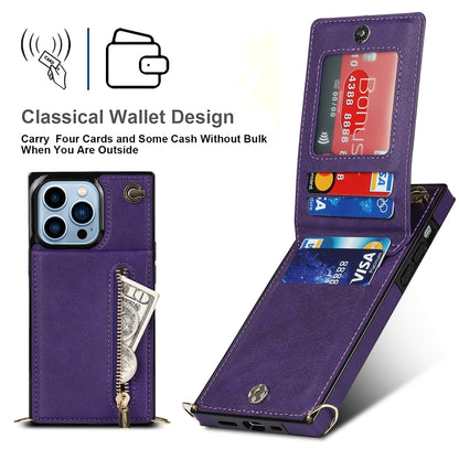 For iPhone 13 Pro Max Cross-body Zipper Square Phone Case with Holder (Purple) - iPhone 13 Pro Max Cases by buy2fix | Online Shopping UK | buy2fix