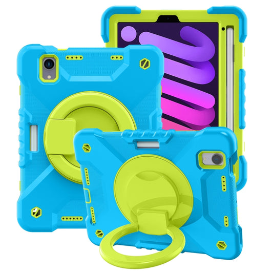 For iPad mini 2024 / mini 6 Silicone + PC Tablet Case with Strap & Holder & Pen Slot(Blue + Green) - iPad mini 6 Cases by buy2fix | Online Shopping UK | buy2fix