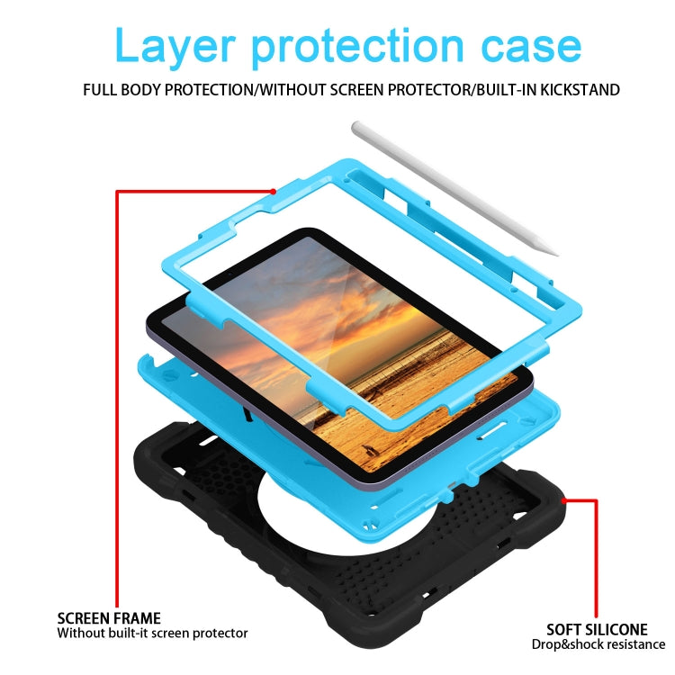 For iPad mini 2024 / mini 6 Silicone + PC Tablet Case with Strap & Holder & Pen Slot(Black + Blue) - iPad mini 6 Cases by buy2fix | Online Shopping UK | buy2fix