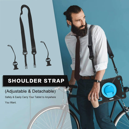 For iPad mini 2024 / mini 6 Silicone + PC Tablet Case with Strap & Holder & Pen Slot(Black + Blue) - iPad mini 6 Cases by buy2fix | Online Shopping UK | buy2fix