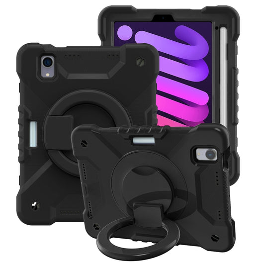 For iPad mini 2024 / mini 6 Silicone + PC Tablet Case with Strap & Holder & Pen Slot(Black) - iPad mini 6 Cases by buy2fix | Online Shopping UK | buy2fix