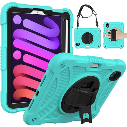 For iPad mini 6 / mini 2024 PC Hybrid Silicone Tablet Case with Holder & Hand Strap & Shoulder Strap(Mint Green) - iPad mini 6 Cases by buy2fix | Online Shopping UK | buy2fix