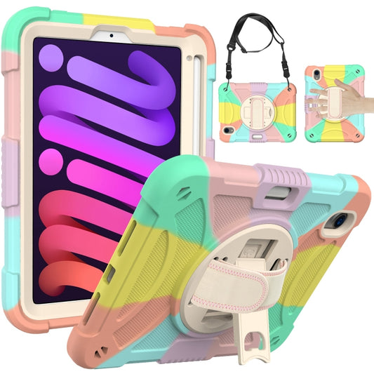 For iPad mini 6 / mini 2024 PC Hybrid Silicone Tablet Case with Holder & Hand Strap & Shoulder Strap(Colorful Rose Gold) - iPad mini 6 Cases by buy2fix | Online Shopping UK | buy2fix