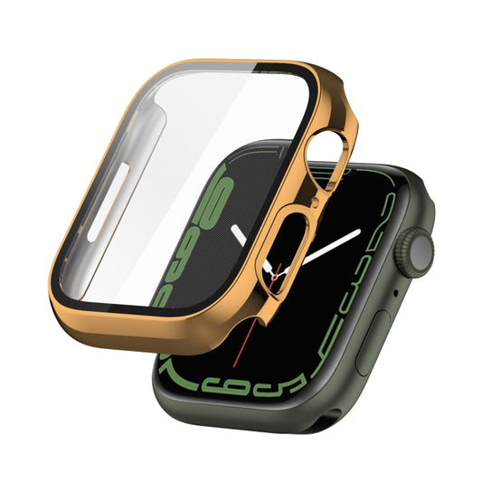 Electroplating Shockproof PC Protective Case with Tempered Glass Film For Apple Watch Series 9 / 8 / 7 41mm(Gold) - Watch Cases by buy2fix | Online Shopping UK | buy2fix