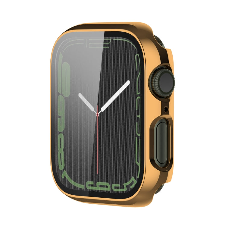 Electroplating Shockproof PC Protective Case with Tempered Glass Film For Apple Watch Series 9 / 8 / 7 41mm(Gold) - Watch Cases by buy2fix | Online Shopping UK | buy2fix