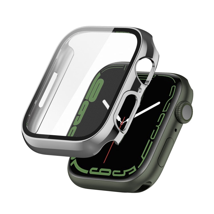 Electroplating Shockproof PC Protective Case with Tempered Glass Film For Apple Watch Series 9 / 8 / 7 41mm(Silver) by buy2fix