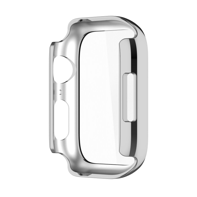 Electroplating Shockproof PC Protective Case with Tempered Glass Film For Apple Watch Series 9 / 8 / 7 45mm(Silver) - Watch Cases by buy2fix | Online Shopping UK | buy2fix