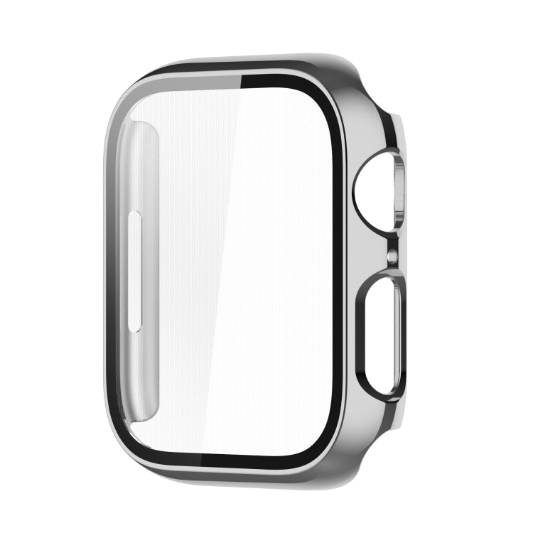 Electroplating Shockproof PC Protective Case with Tempered Glass Film For Apple Watch Series 9 / 8 / 7 45mm(Silver) - Watch Cases by buy2fix | Online Shopping UK | buy2fix