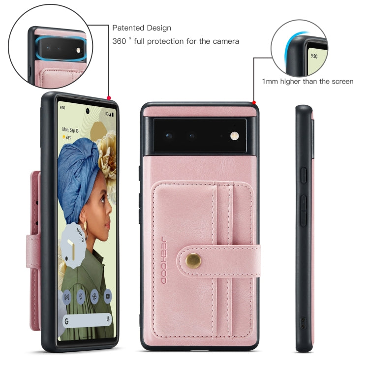 For Google Pixel 6 JEEHOOD RFID Blocking Anti-Theft Wallet Phone Case(Pink) - Google Cases by JEEHOOD | Online Shopping UK | buy2fix