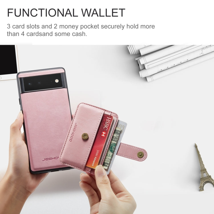 For Google Pixel 6 JEEHOOD RFID Blocking Anti-Theft Wallet Phone Case(Pink) - Google Cases by JEEHOOD | Online Shopping UK | buy2fix