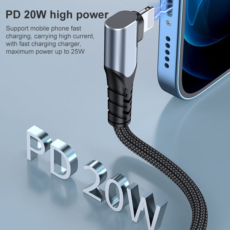 A6 PD 20W USB-C / Type-C to 8 Pin Elbow Data Cable for iPhone, iPad, Length:1m(Black) - Normal Style Cable by buy2fix | Online Shopping UK | buy2fix