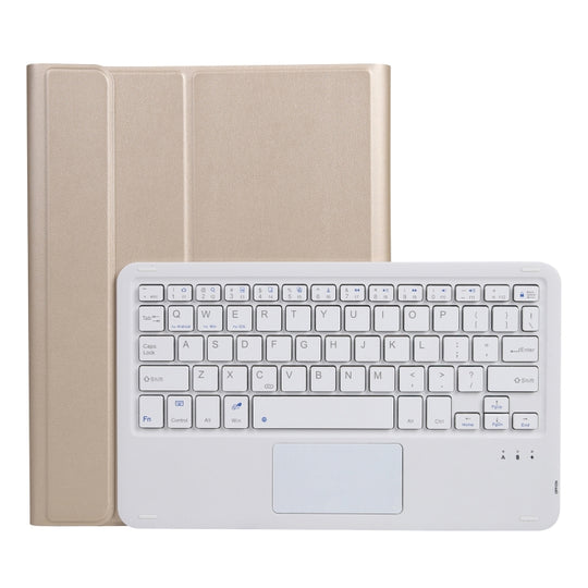 A11B-A Lambskin Texture Square Keycap Bluetooth Keyboard Leather Case with Touch Control For iPad Air 5 / 4 2020 10.9 / Pro 11 inch 2021 & 2020 & 2018(Gold)