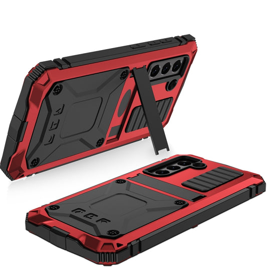 For Samsung Galaxy S21 FE R-JUST Rugged Phone Case with Holder(Red) by R-JUST