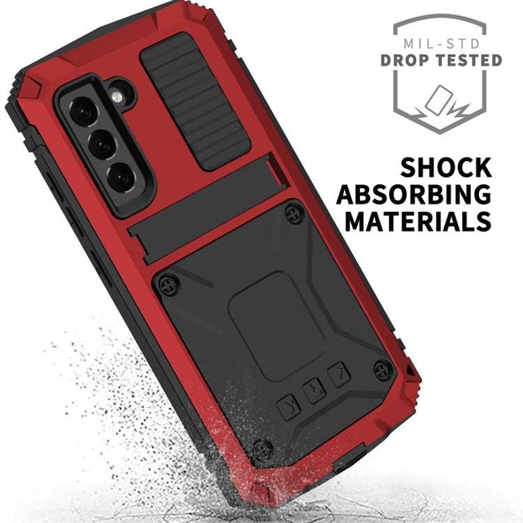 For Samsung Galaxy S21 FE R-JUST Rugged Phone Case with Holder(Red) - Galaxy Phone Cases by R-JUST | Online Shopping UK | buy2fix