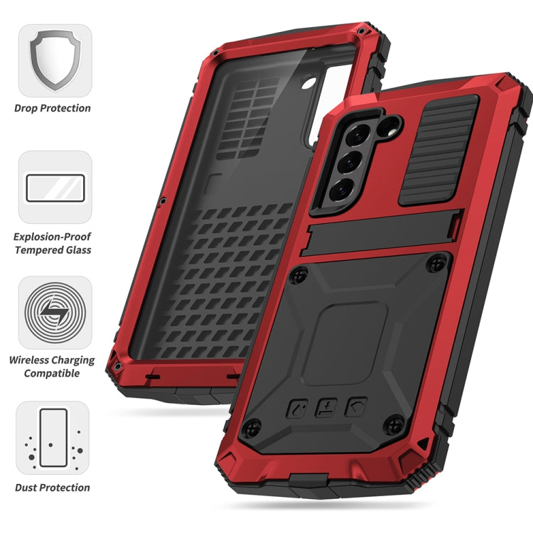 For Samsung Galaxy S21 FE R-JUST Rugged Phone Case with Holder(Red) - Galaxy Phone Cases by R-JUST | Online Shopping UK | buy2fix