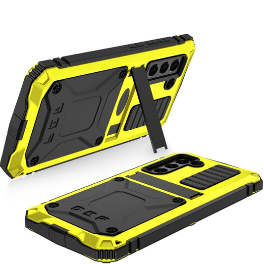 For Samsung Galaxy S21 FE R-JUST Rugged Phone Case with Holder(Yellow) by R-JUST