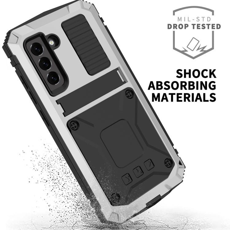 For Samsung Galaxy S21 FE R-JUST Rugged Phone Case with Holder(Silver) - Galaxy Phone Cases by R-JUST | Online Shopping UK | buy2fix