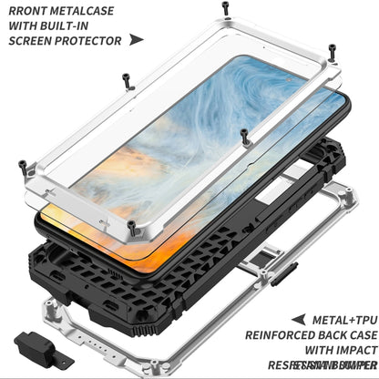 For Samsung Galaxy S21 FE R-JUST Rugged Phone Case with Holder(Silver) - Galaxy Phone Cases by R-JUST | Online Shopping UK | buy2fix