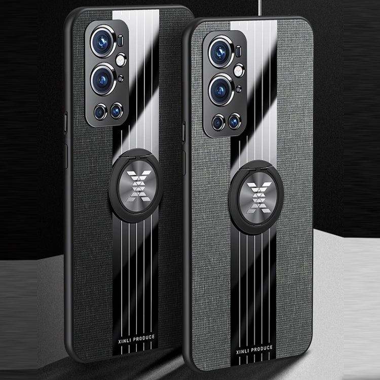 For OnePlus 9 Pro XINLI Stitching Cloth Texture TPU Phone Case with Ring Holder(Blue) - OnePlus Cases by XINLI | Online Shopping UK | buy2fix