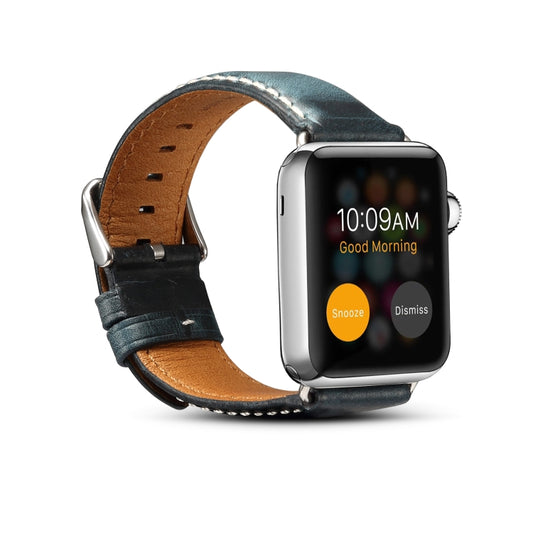 For Apple Watch Series 7 41mm / 6 & SE & 5 & 4 40mm / 3 & 2 & 1 38mm Oil Wax Retro Cowhide Strap Watch Band(Blue) by buy2fix