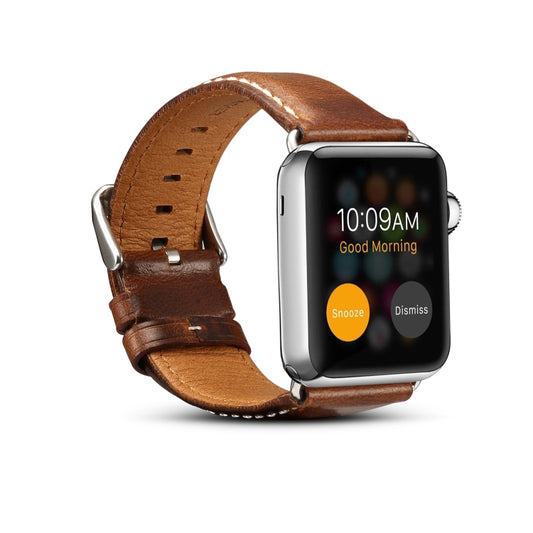 For Apple Watch Series 7 45mm / 6 & SE & 5 & 4 44mm / 3 & 2 & 1 42mm Oil Wax Retro Cowhide Strap Watch Band(Brown) by buy2fix