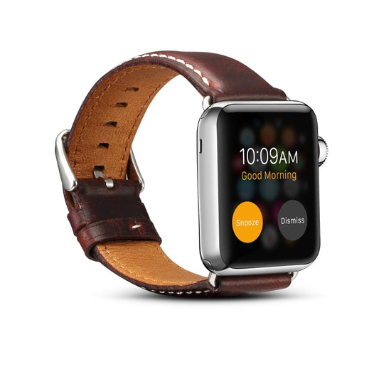 For Apple Watch Series 7 45mm / 6 & SE & 5 & 4 44mm / 3 & 2 & 1 42mm Oil Wax Retro Cowhide Strap Watch Band(Red) by buy2fix