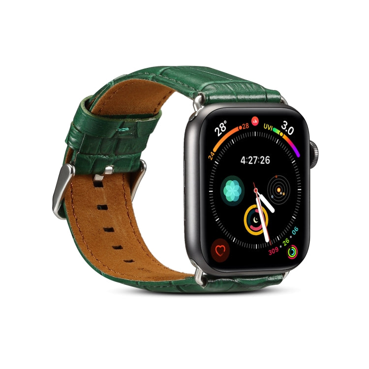 For Apple Watch Series 7 41mm / 6 & SE & 5 & 4 40mm / 3 & 2 & 1 38mm Cowhide Crocodile Texture Strap Watch Band(Green) - Watch Bands by buy2fix | Online Shopping UK | buy2fix