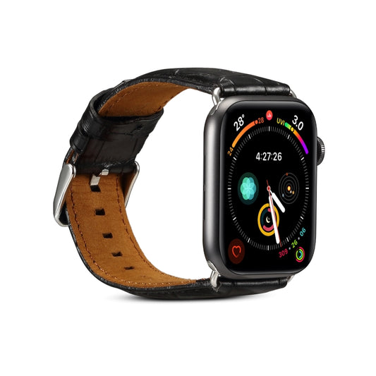 For Apple Watch Ultra 49mm&Watch Ultra 2 49mm / Series 9&8&7 45mm / SE 3&SE 2&6&SE&5&4 44mm / 3&2&1 42mm Cowhide Crocodile Texture Strap Watch Band(Black) by buy2fix