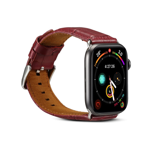 For Apple Watch Ultra 49mm&Watch Ultra 2 49mm / Series 9&8&7 45mm / SE 3&SE 2&6&SE&5&4 44mm / 3&2&1 42mm Cowhide Crocodile Texture Strap Watch Band(Red-brown) by buy2fix